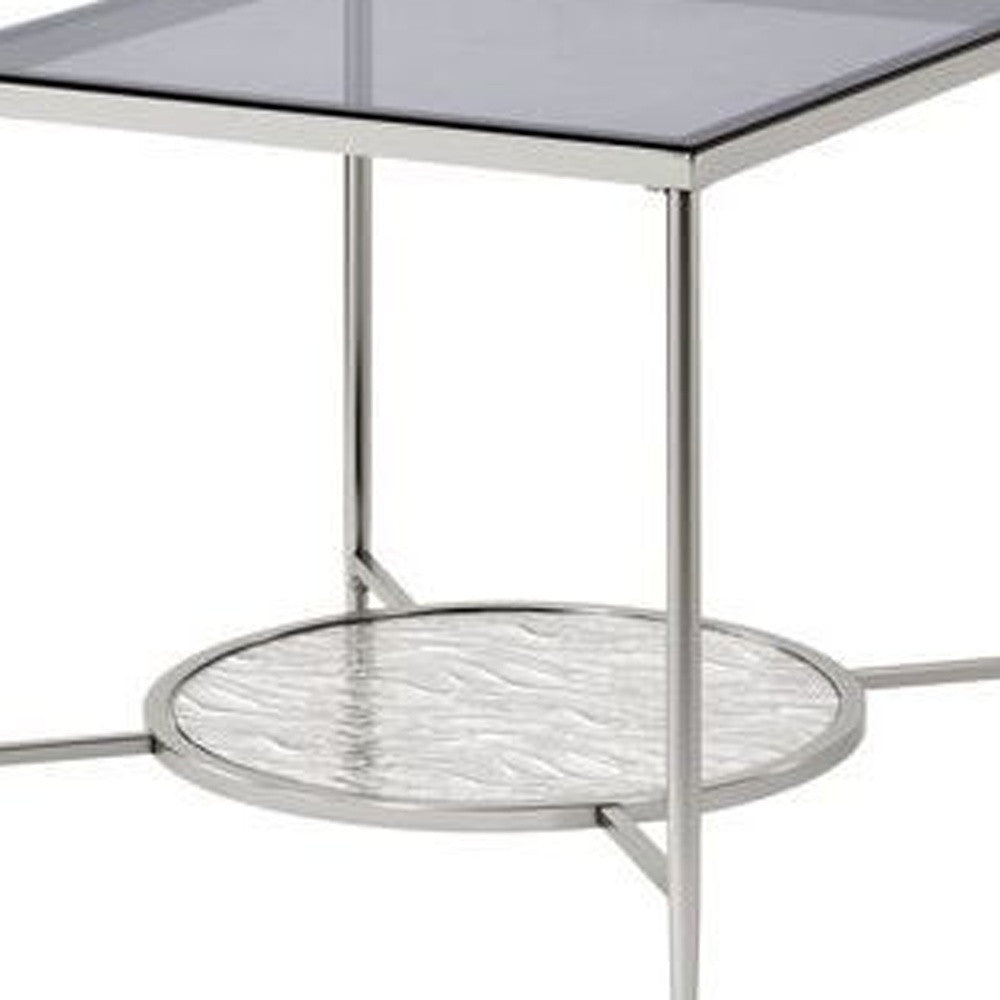 24" Chrome And Clear Glass And Metal Square End Table With Shelf By Homeroots | End Tables | Modishstore - 3