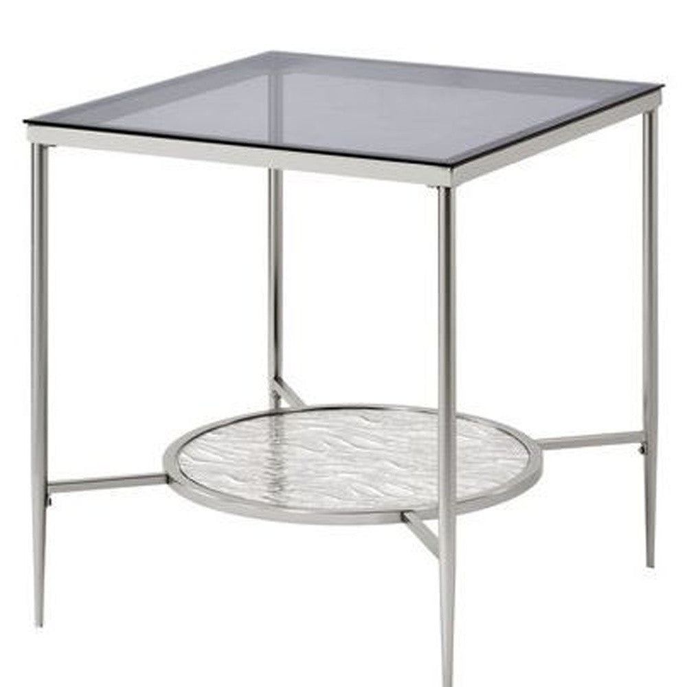 24" Chrome And Clear Glass And Metal Square End Table With Shelf By Homeroots | End Tables | Modishstore - 4