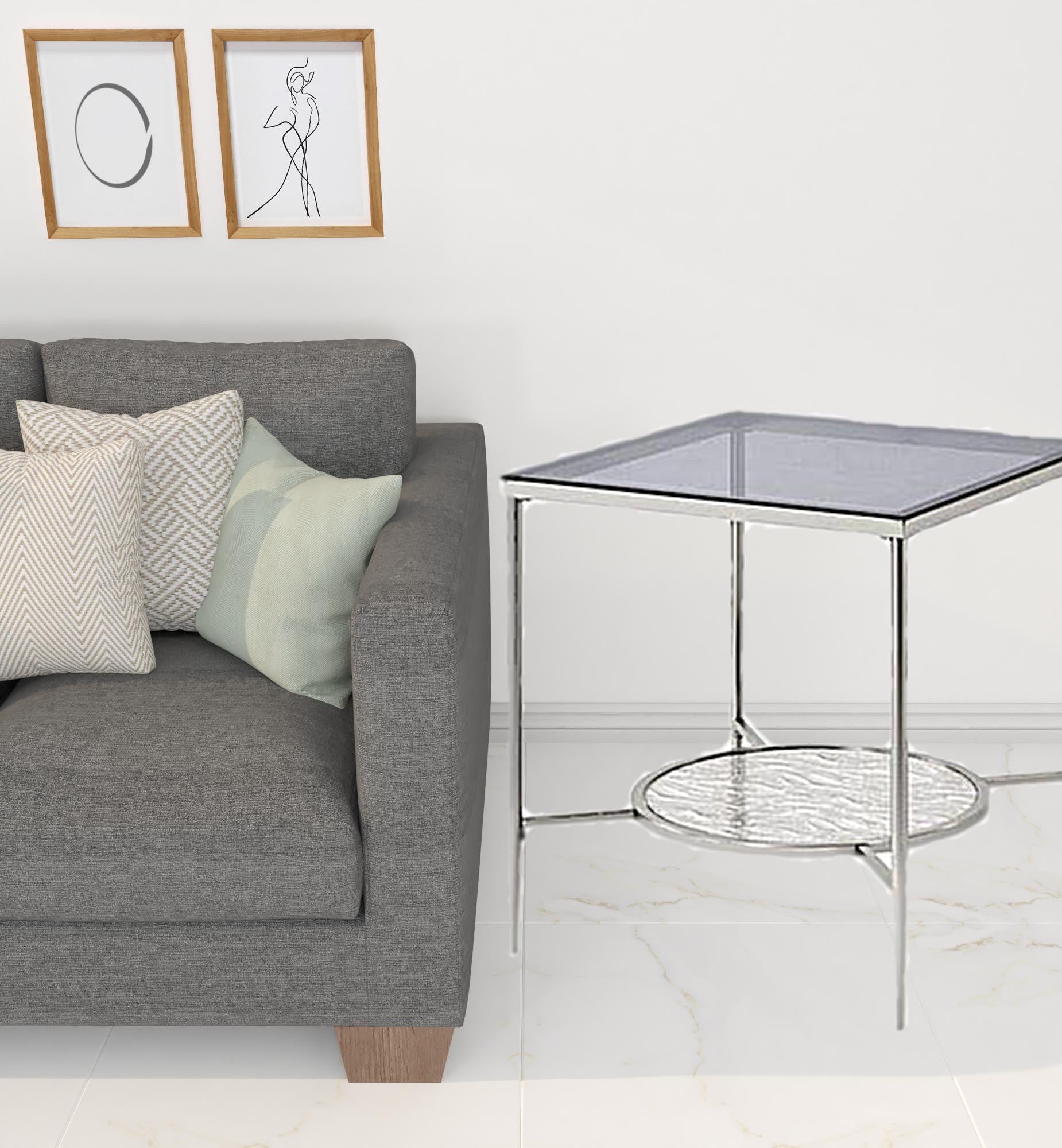 24" Chrome And Clear Glass And Metal Square End Table With Shelf By Homeroots | End Tables | Modishstore - 2