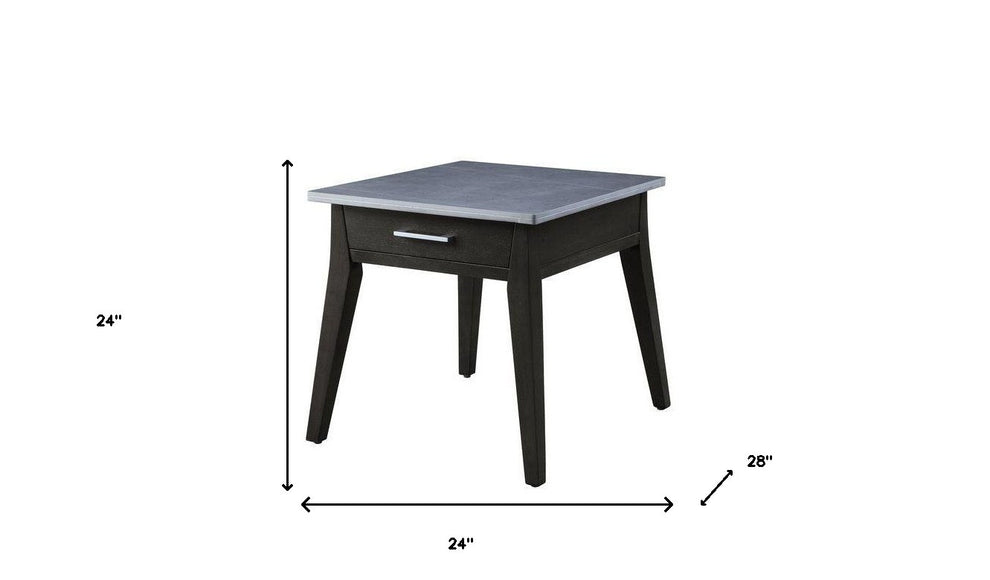 24" Dark Brown And Gray Sintered Stone Manufactured Wood Rectangular End Table With Drawer By Homeroots | End Tables | Modishstore - 5