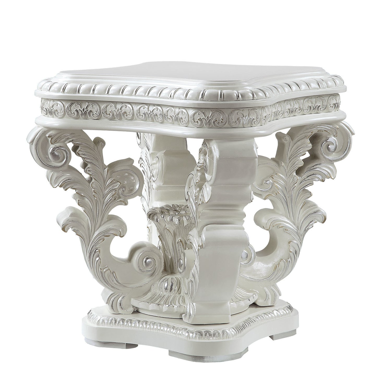 29" Antique White Manufactured Wood And Resin Square End Table By Homeroots | End Tables | Modishstore - 2