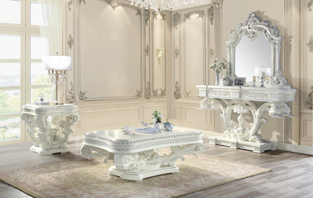 29" Antique White Manufactured Wood And Resin Square End Table By Homeroots | End Tables | Modishstore - 6