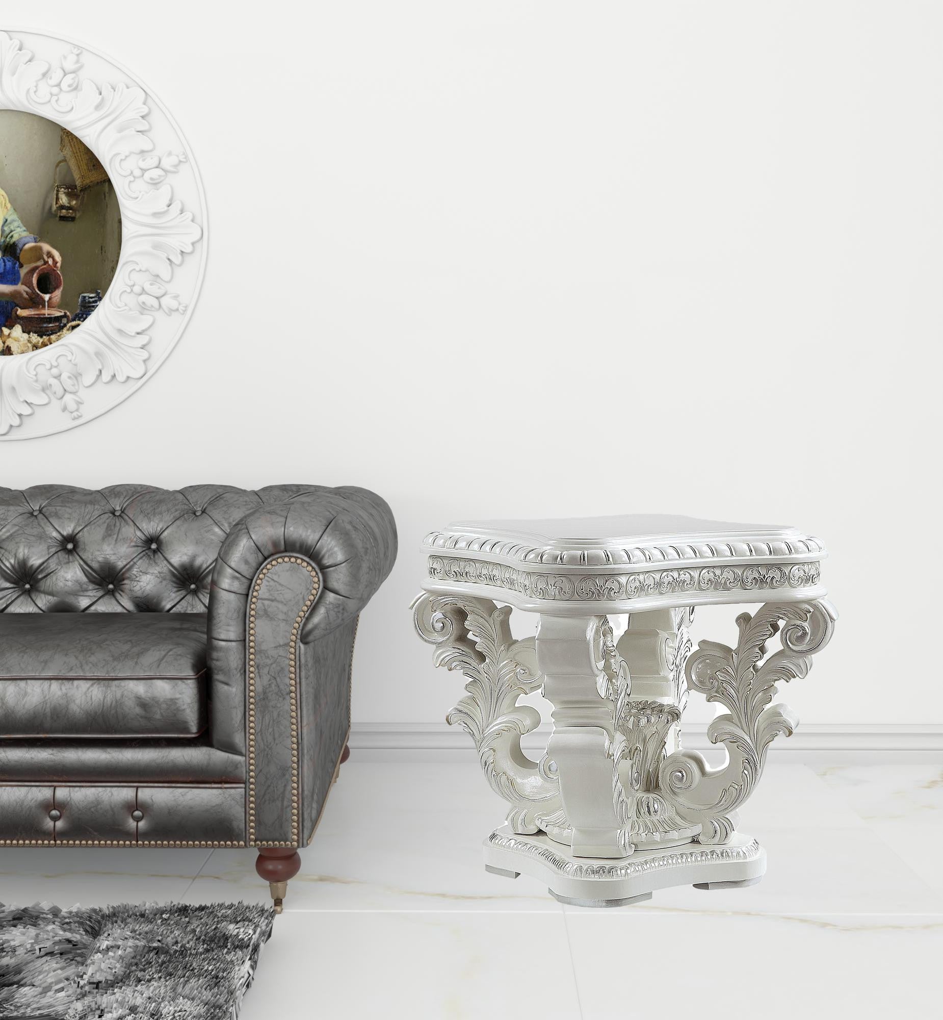 29" Antique White Manufactured Wood And Resin Square End Table By Homeroots | End Tables | Modishstore - 3