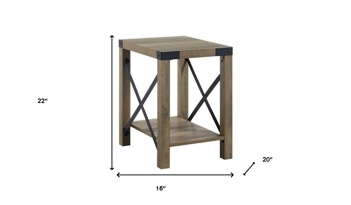 22" Rustic Oak Manufactured Wood Rectangular End Table With Shelf By Homeroots | End Tables | Modishstore - 5