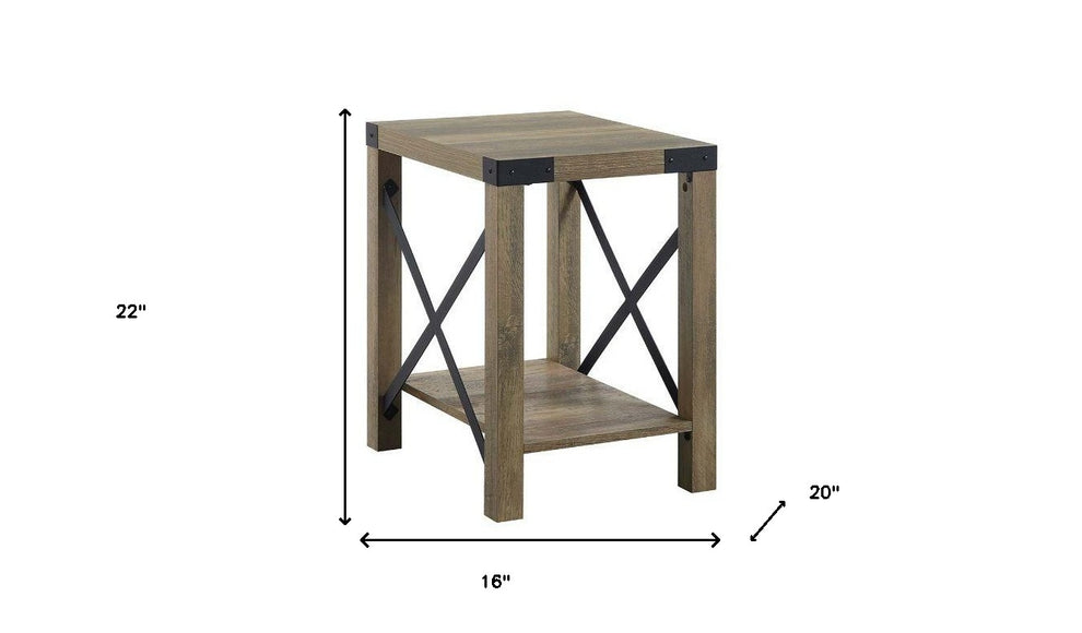 22" Rustic Oak Manufactured Wood Rectangular End Table With Shelf By Homeroots | End Tables | Modishstore - 5