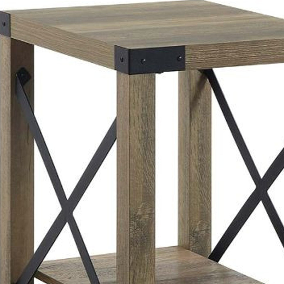 22" Rustic Oak Manufactured Wood Rectangular End Table With Shelf By Homeroots | End Tables | Modishstore - 3