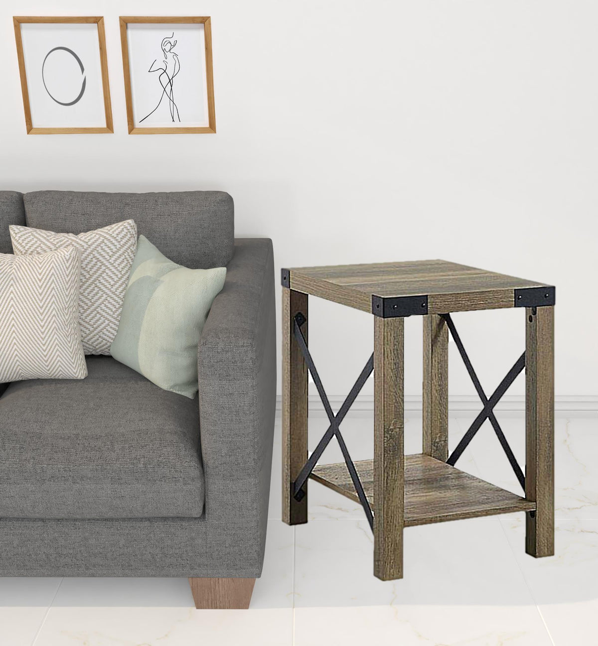22" Rustic Oak Manufactured Wood Rectangular End Table With Shelf By Homeroots | End Tables | Modishstore - 2