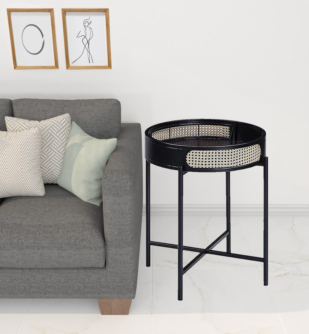 24" Black Melamine Veneer And Manufactured Wood Round End Table By Homeroots | End Tables | Modishstore - 2