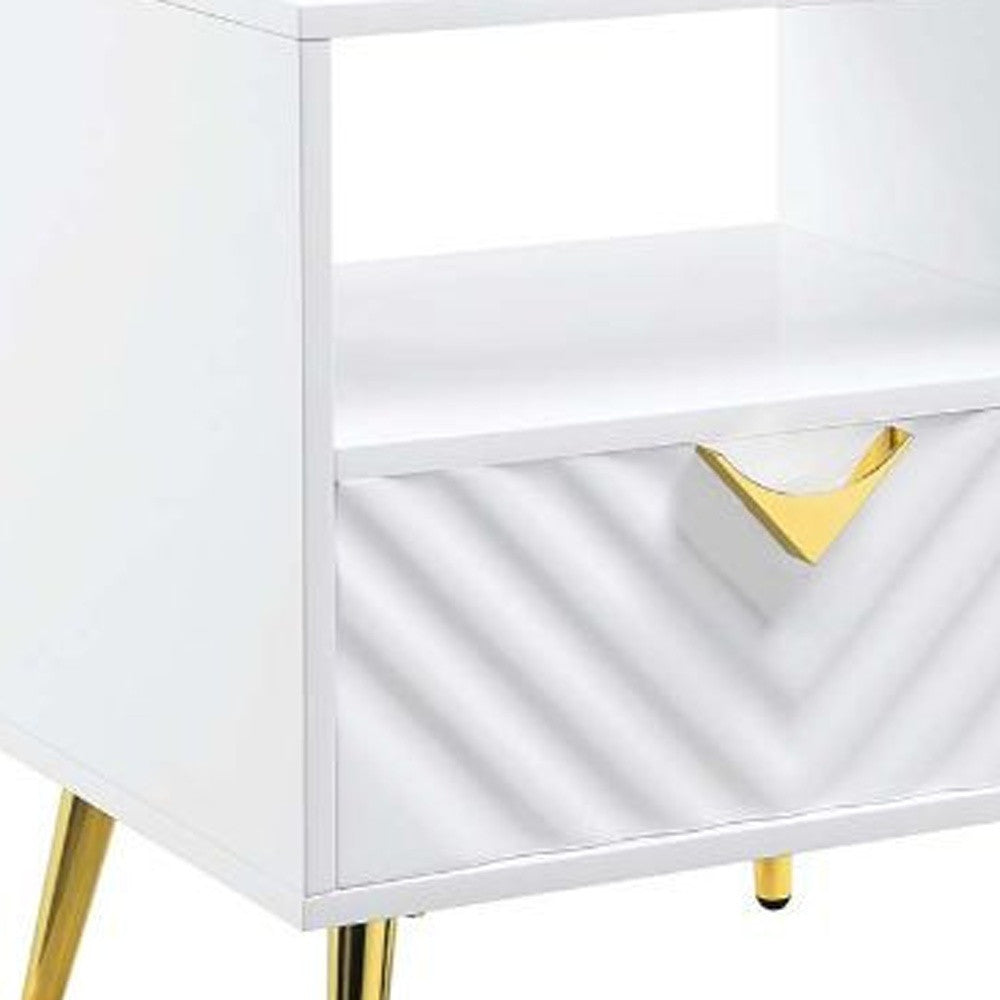 22" White Manufactured Wood And Metal Rectangular End Table With Drawer And Shelf By Homeroots | End Tables | Modishstore - 3
