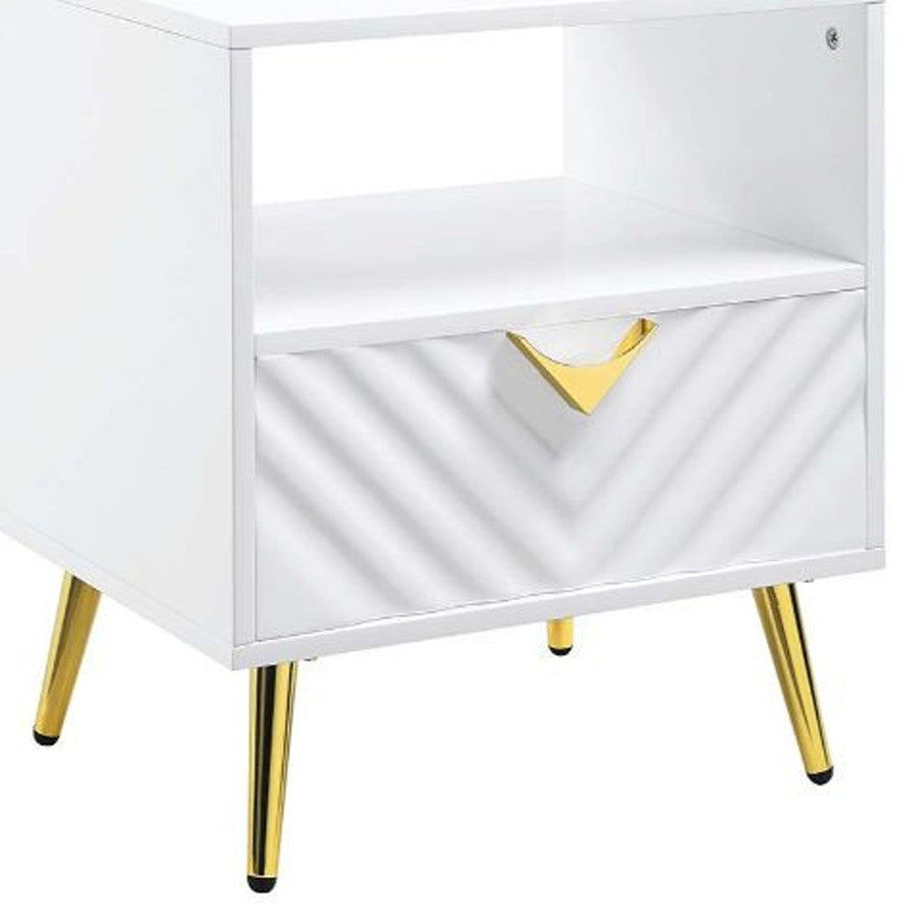 22" White Manufactured Wood And Metal Rectangular End Table With Drawer And Shelf By Homeroots | End Tables | Modishstore - 4