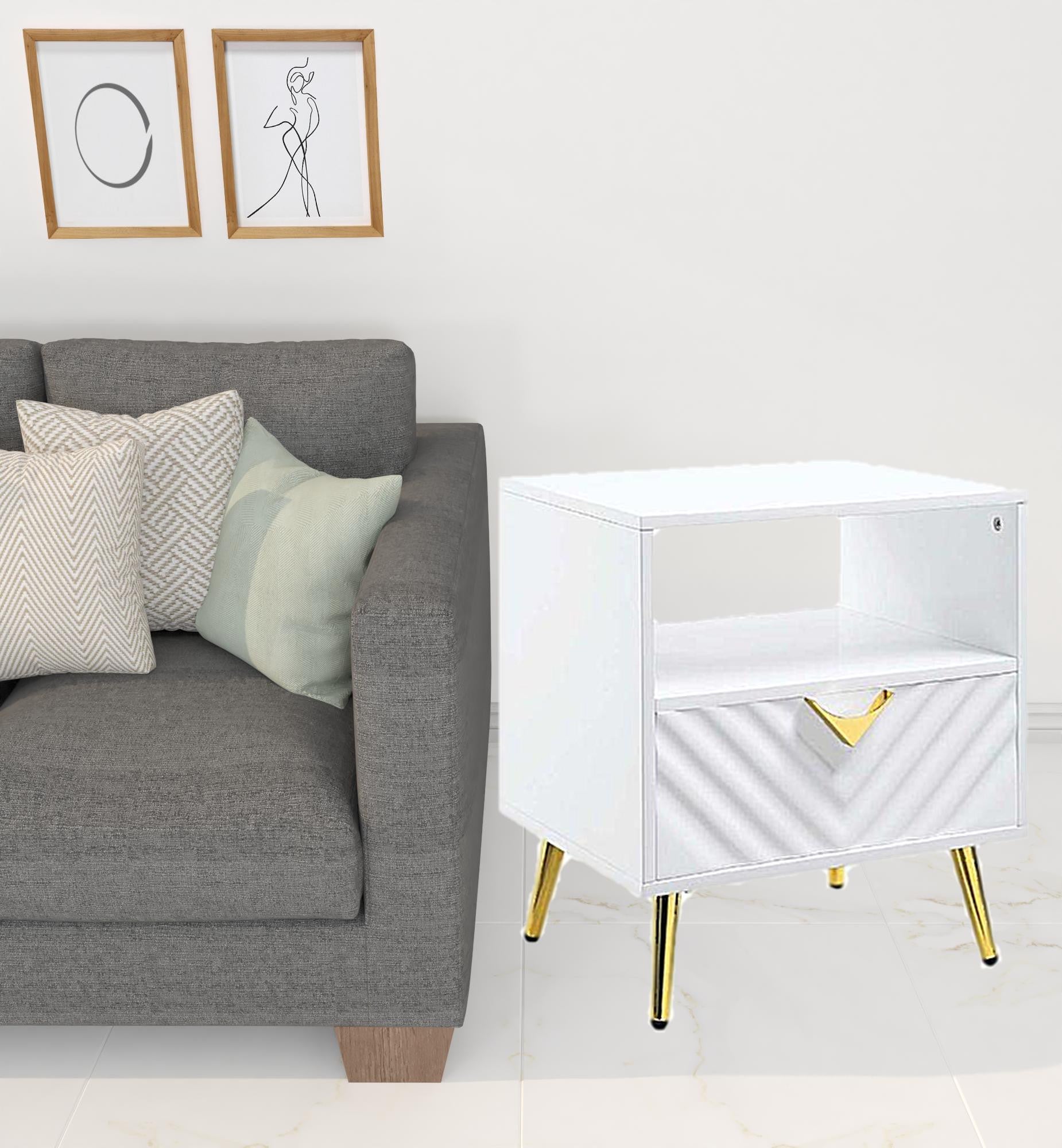 22" White Manufactured Wood And Metal Rectangular End Table With Drawer And Shelf By Homeroots | End Tables | Modishstore - 2