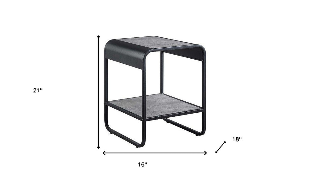 21" Black And Concrete Gray Manufactured Wood And Metal Rectangular End Table With Shelf By Homeroots | End Tables | Modishstore - 5