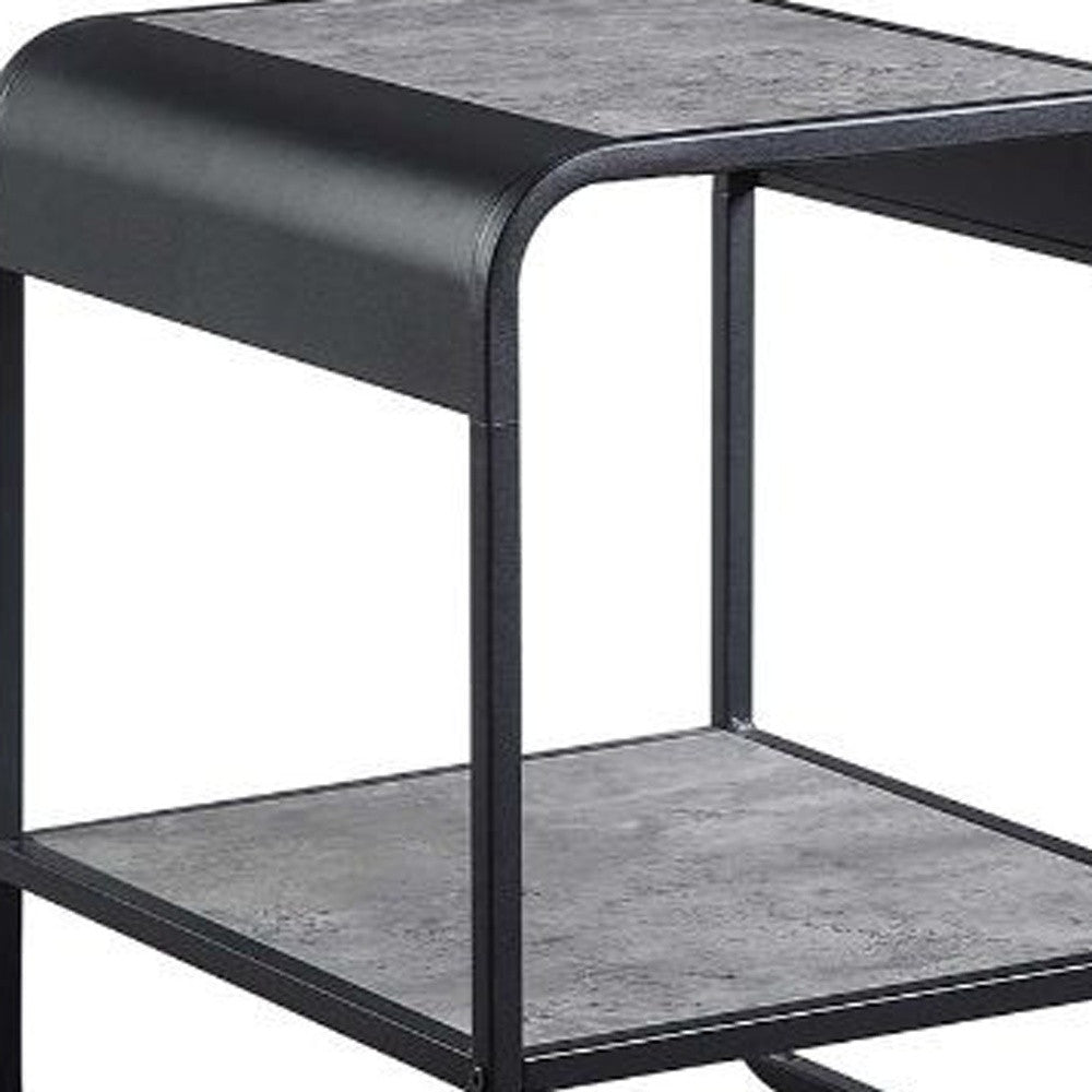21" Black And Concrete Gray Manufactured Wood And Metal Rectangular End Table With Shelf By Homeroots | End Tables | Modishstore - 3
