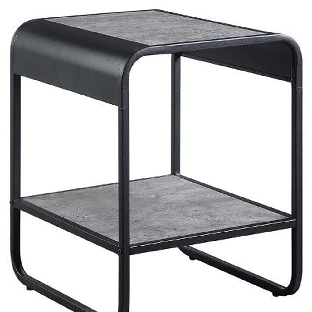 21" Black And Concrete Gray Manufactured Wood And Metal Rectangular End Table With Shelf By Homeroots | End Tables | Modishstore - 4