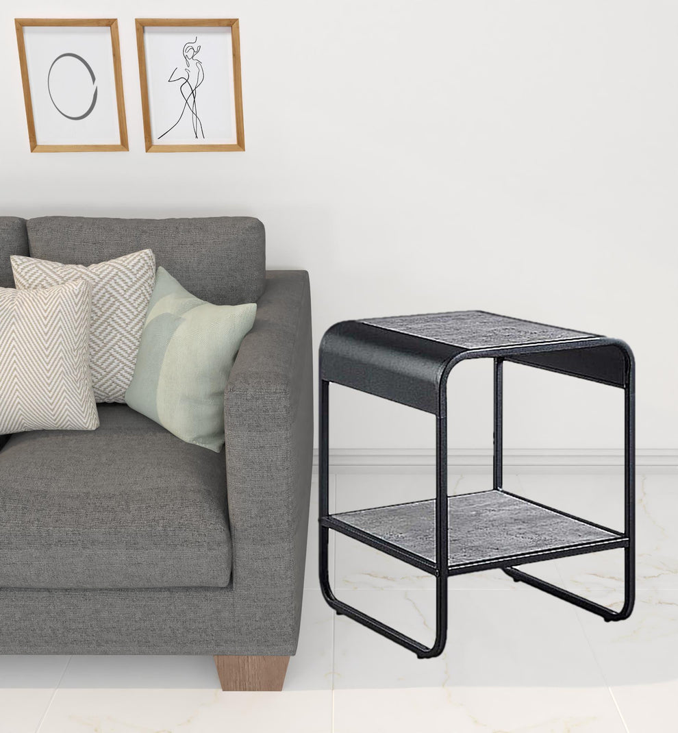 21" Black And Concrete Gray Manufactured Wood And Metal Rectangular End Table With Shelf By Homeroots | End Tables | Modishstore - 2