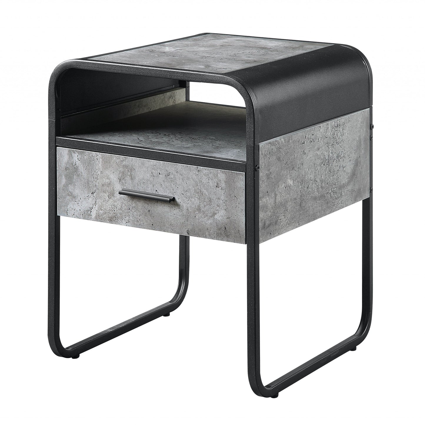 22" Black And Concrete Gray Manufactured Wood And Metal Square End Table With Drawer And Shelf By Homeroots | End Tables | Modishstore - 2
