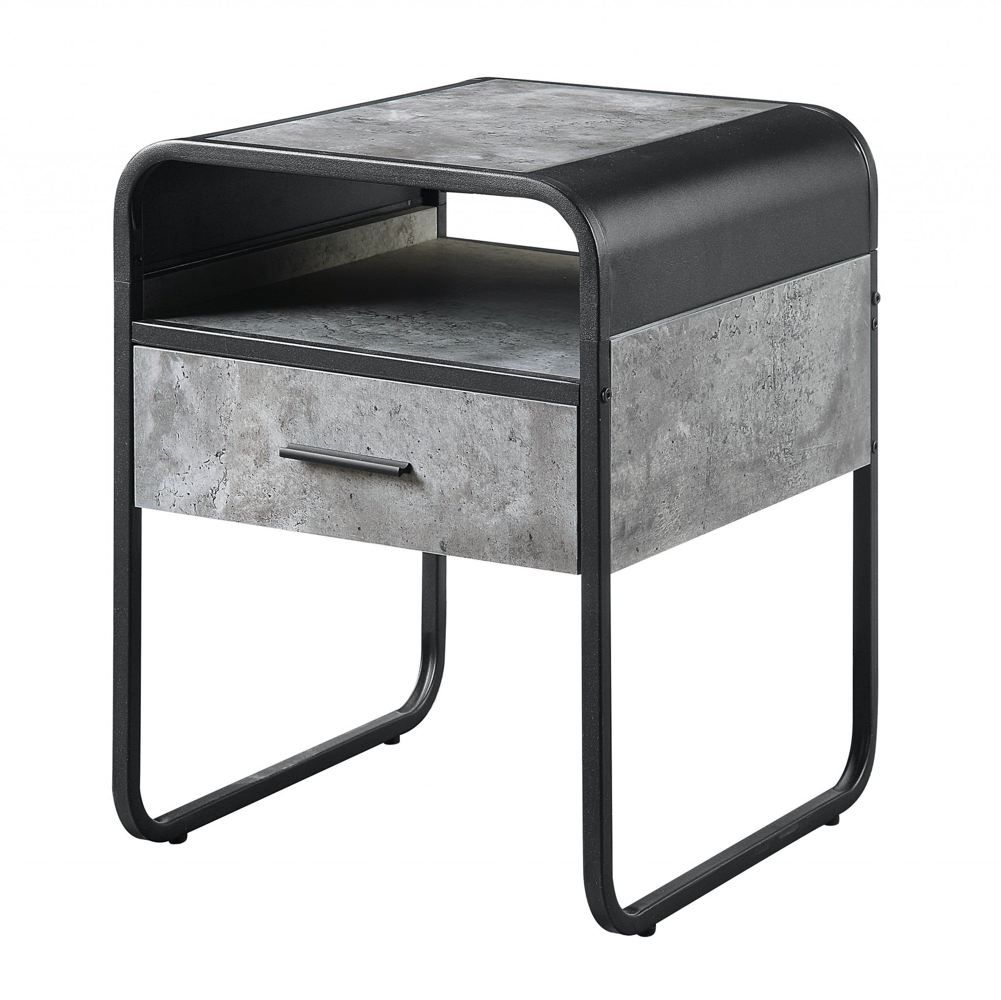 22" Black And Concrete Gray Manufactured Wood And Metal Square End Table With Drawer And Shelf By Homeroots | End Tables | Modishstore - 2
