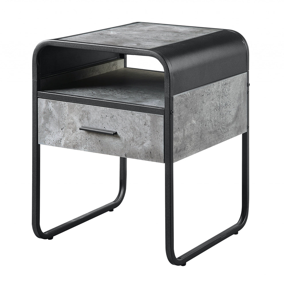22" Black And Concrete Gray Manufactured Wood And Metal Square End Table With Drawer And Shelf By Homeroots | End Tables | Modishstore - 2