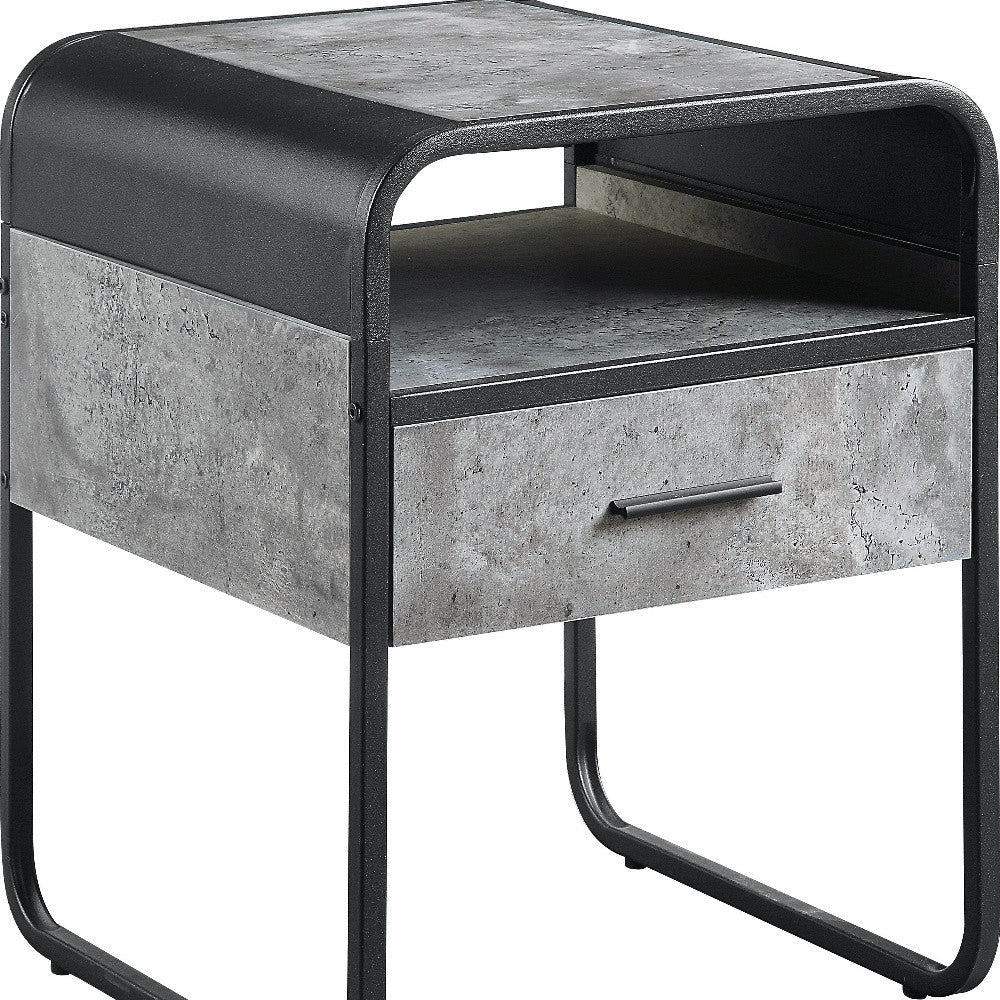 22" Black And Concrete Gray Manufactured Wood And Metal Square End Table With Drawer And Shelf By Homeroots | End Tables | Modishstore - 4