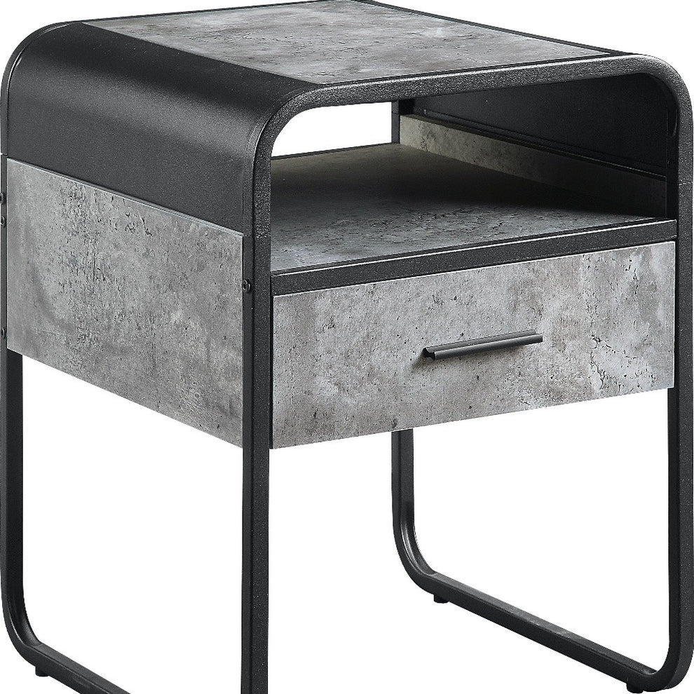 22" Black And Concrete Gray Manufactured Wood And Metal Square End Table With Drawer And Shelf By Homeroots | End Tables | Modishstore - 4