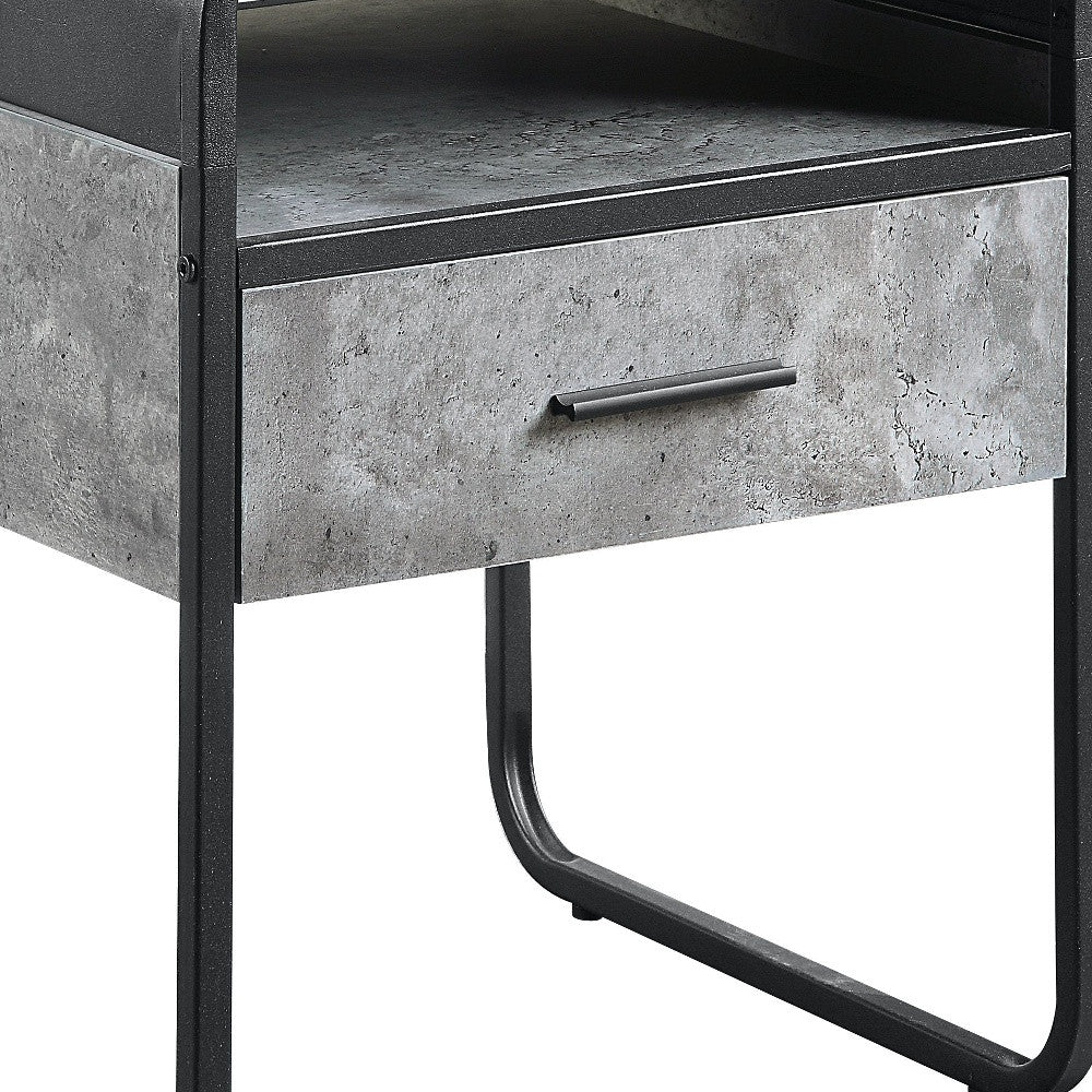 22" Black And Concrete Gray Manufactured Wood And Metal Square End Table With Drawer And Shelf By Homeroots | End Tables | Modishstore - 5