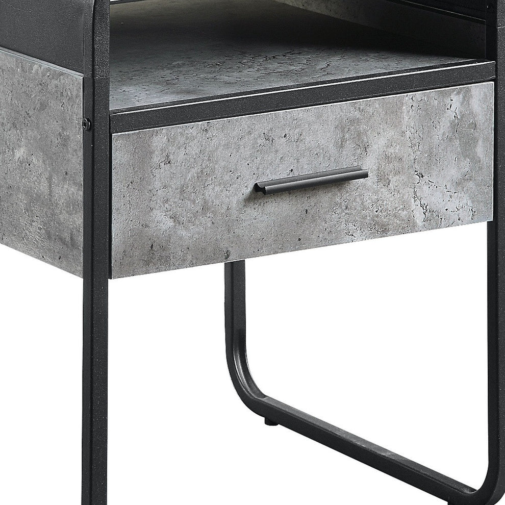 22" Black And Concrete Gray Manufactured Wood And Metal Square End Table With Drawer And Shelf By Homeroots | End Tables | Modishstore - 5