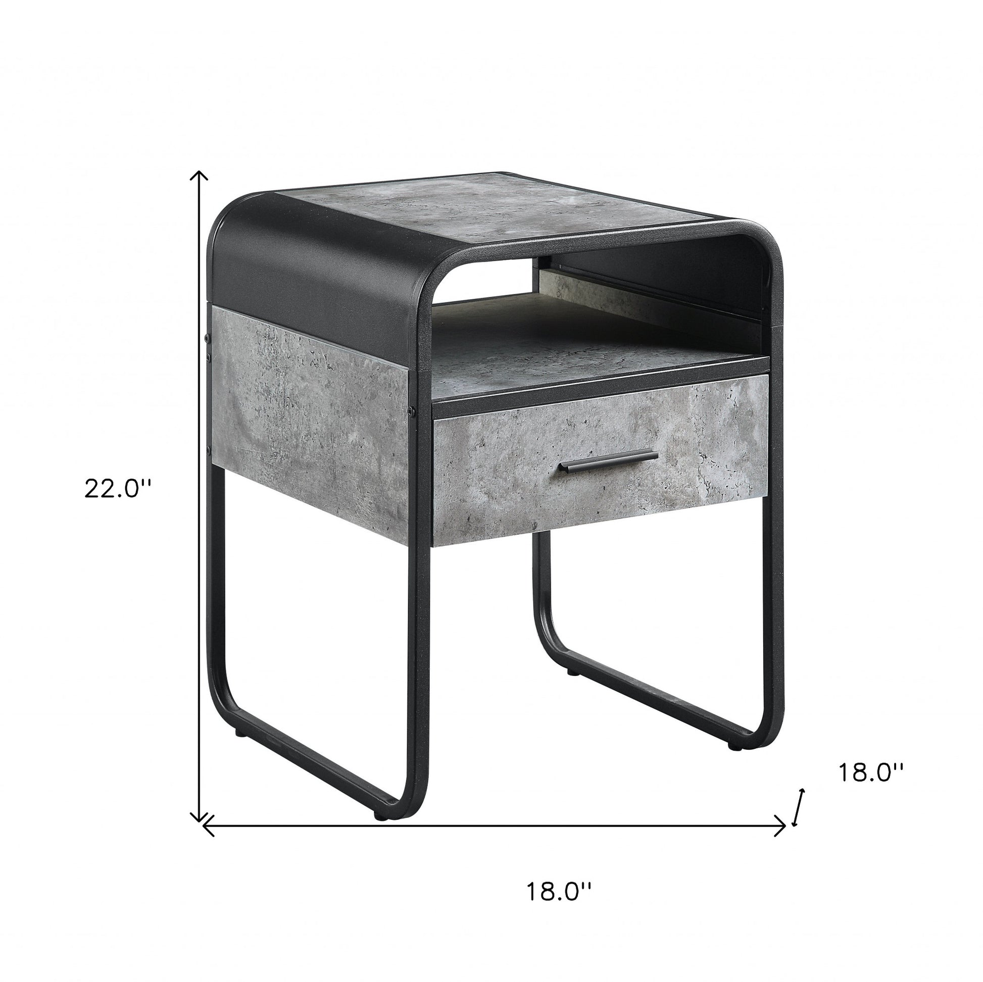 22" Black And Concrete Gray Manufactured Wood And Metal Square End Table With Drawer And Shelf By Homeroots | End Tables | Modishstore - 7