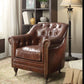 34" Top Grain Leather And Brown Tufted Chesterfield Chair By Homeroots | Armchairs | Modishstore - 6