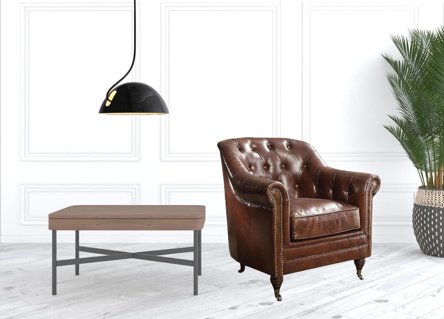 34" Top Grain Leather And Brown Tufted Chesterfield Chair By Homeroots | Armchairs | Modishstore - 2