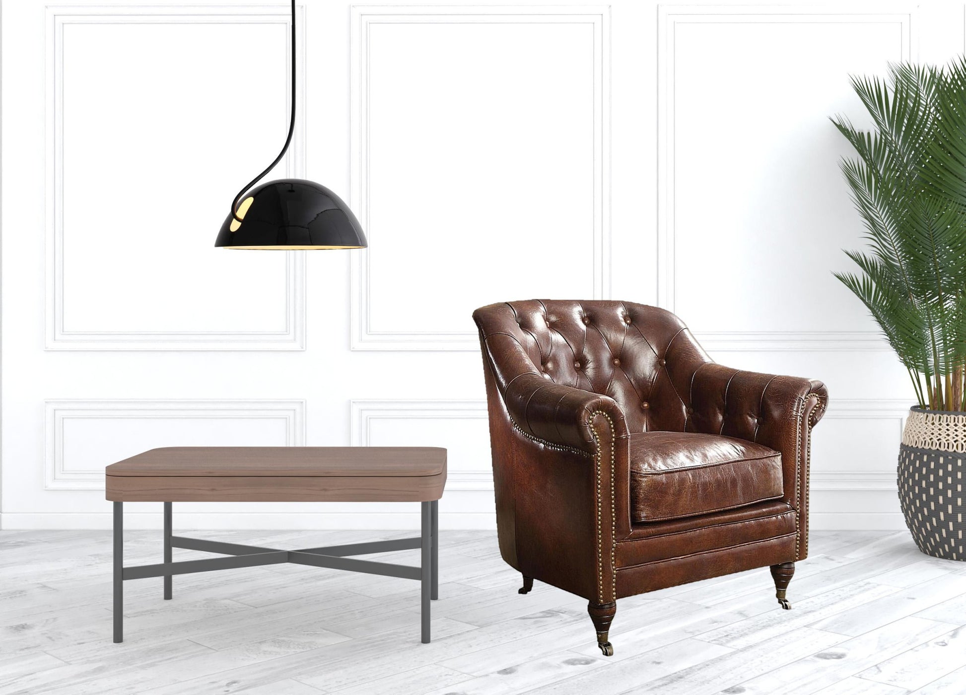 34" Top Grain Leather And Brown Tufted Chesterfield Chair By Homeroots | Armchairs | Modishstore - 2