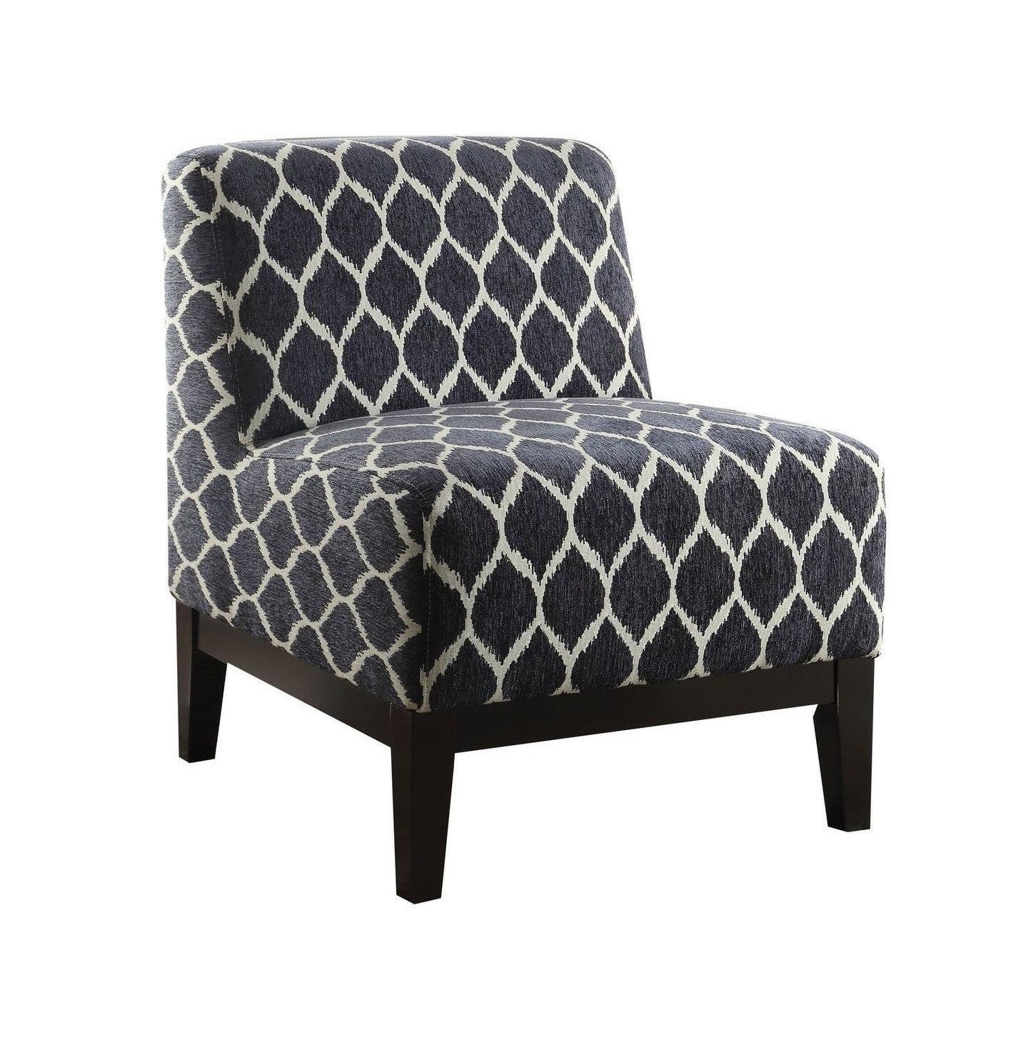 28" Dark Blue Chenille And Black Trellis Slipper Chair By Homeroots | Armchairs | Modishstore