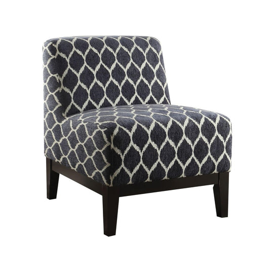 28" Dark Blue Chenille And Black Trellis Slipper Chair By Homeroots | Armchairs | Modishstore