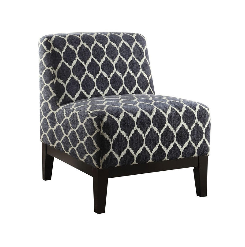 28" Dark Blue Chenille And Black Trellis Slipper Chair By Homeroots | Armchairs | Modishstore