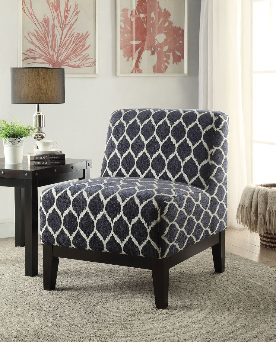 28" Dark Blue Chenille And Black Trellis Slipper Chair By Homeroots | Armchairs | Modishstore - 6