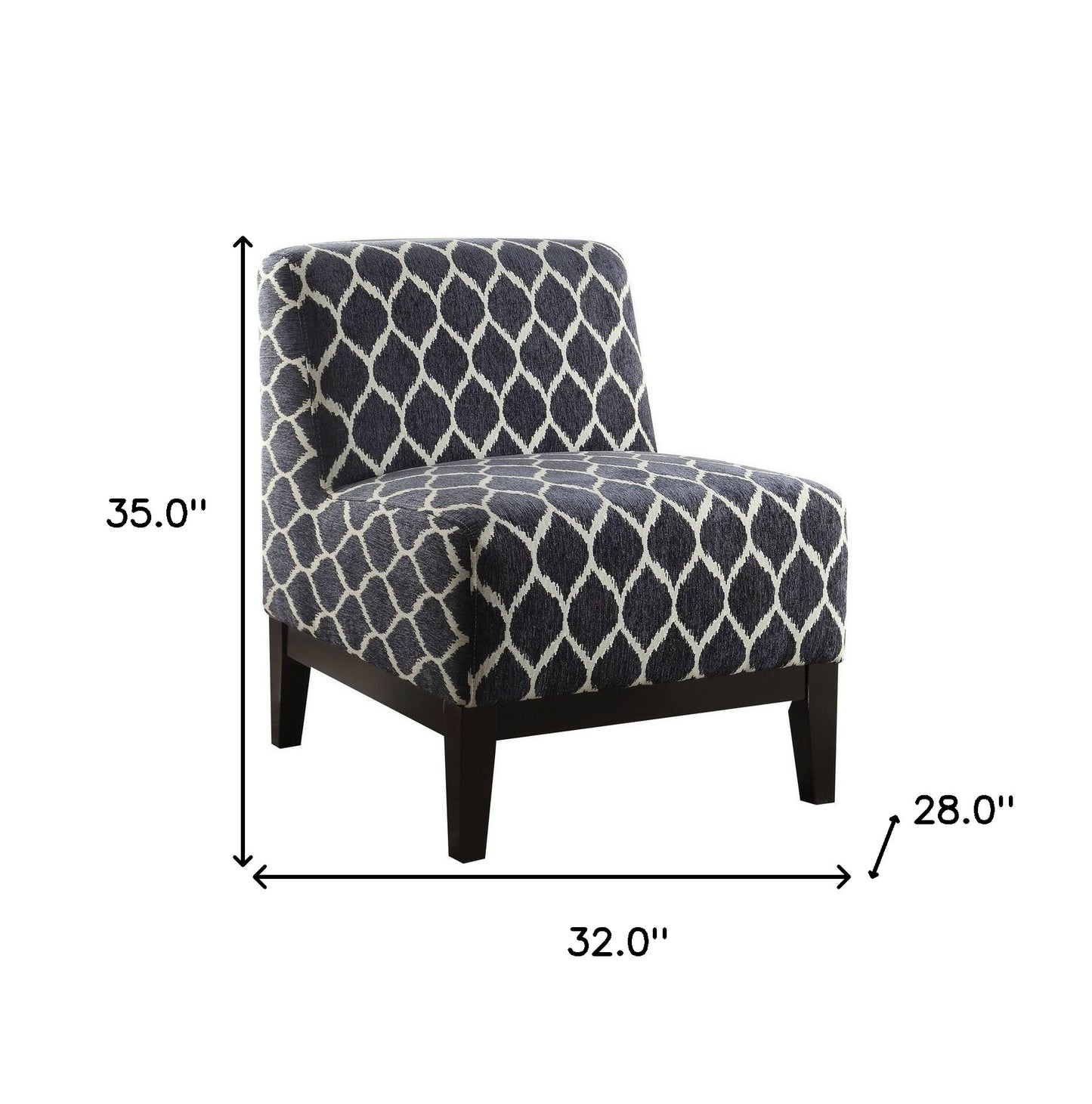 28" Dark Blue Chenille And Black Trellis Slipper Chair By Homeroots