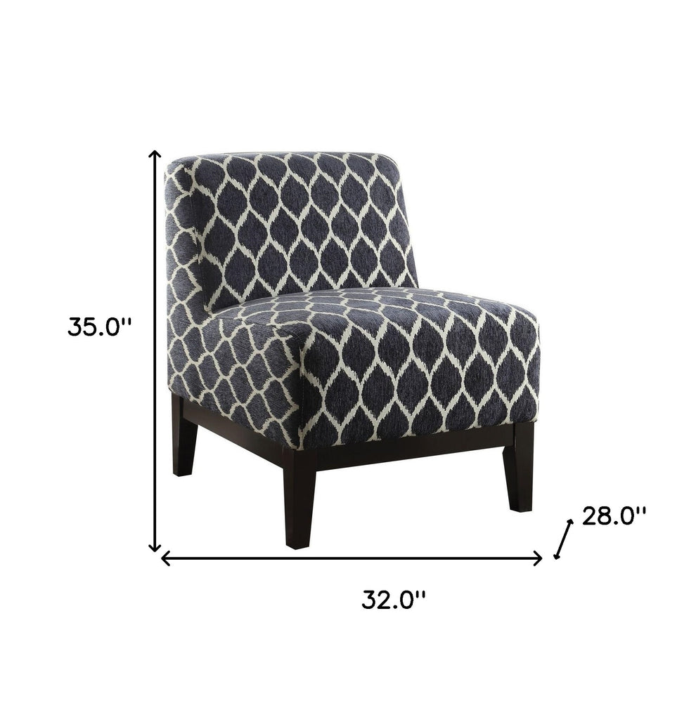 28" Dark Blue Chenille And Black Trellis Slipper Chair By Homeroots | Armchairs | Modishstore - 7
