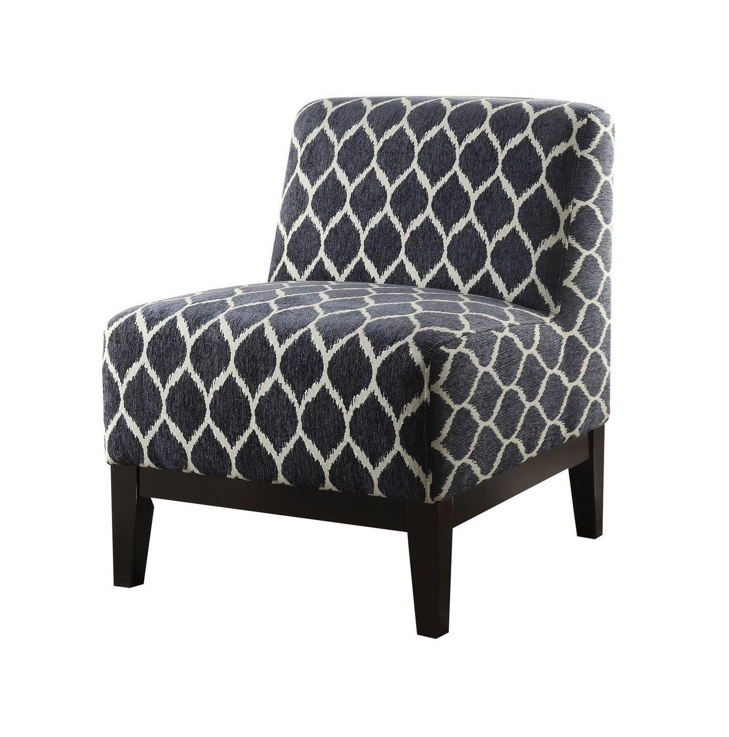 28" Dark Blue Chenille And Black Trellis Slipper Chair By Homeroots | Armchairs | Modishstore - 3