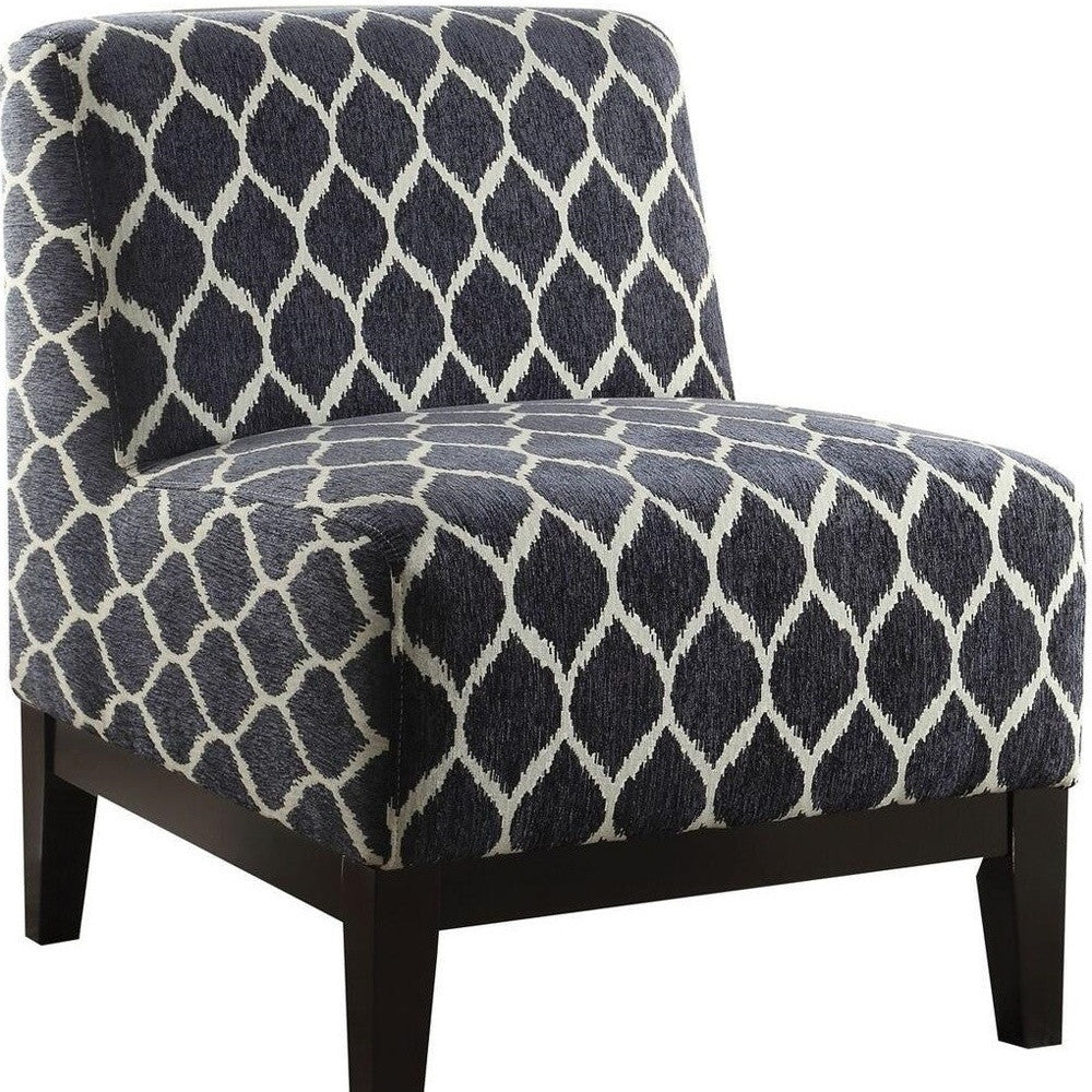28" Dark Blue Chenille And Black Trellis Slipper Chair By Homeroots | Armchairs | Modishstore - 4