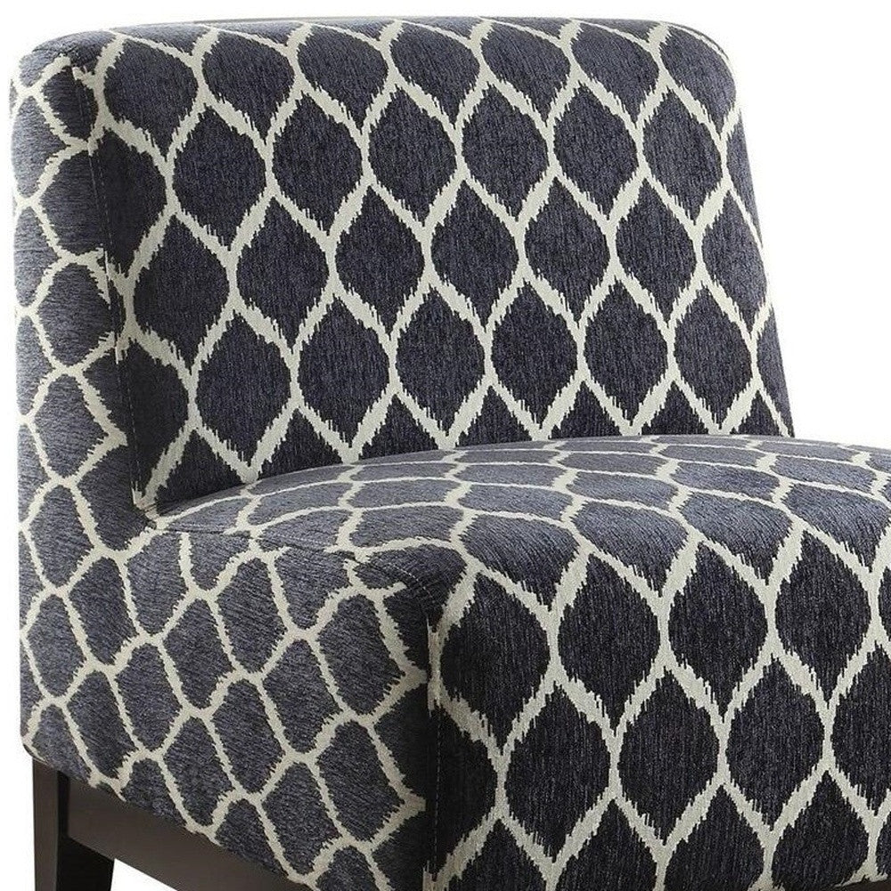 28" Dark Blue Chenille And Black Trellis Slipper Chair By Homeroots | Armchairs | Modishstore - 5