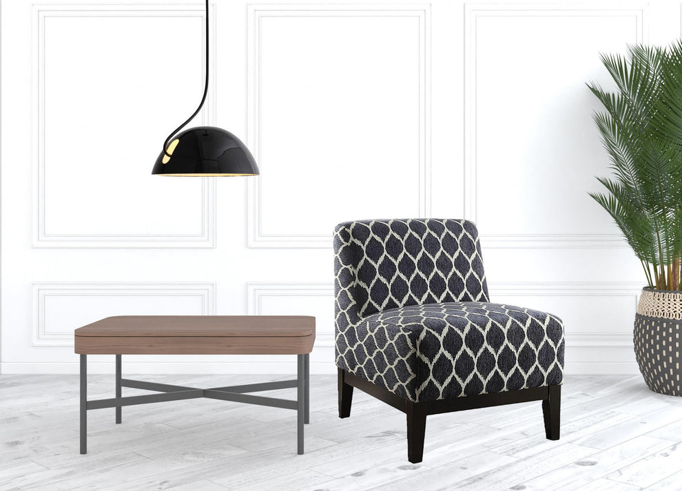 28" Dark Blue Chenille And Black Trellis Slipper Chair By Homeroots | Armchairs | Modishstore - 2