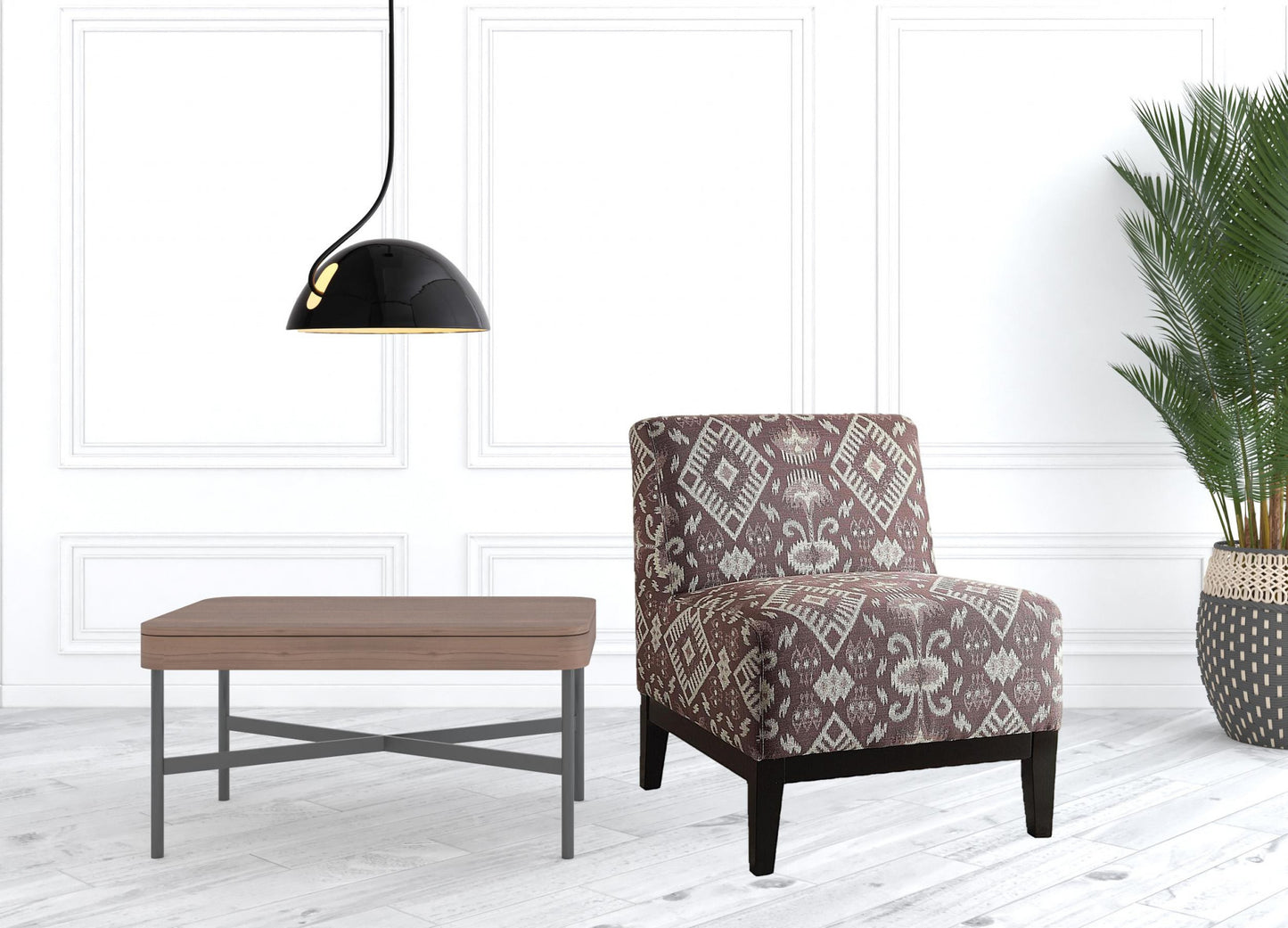 28" Purple Chenille And Black Ikat Slipper Chair By Homeroots | Armchairs | Modishstore - 2