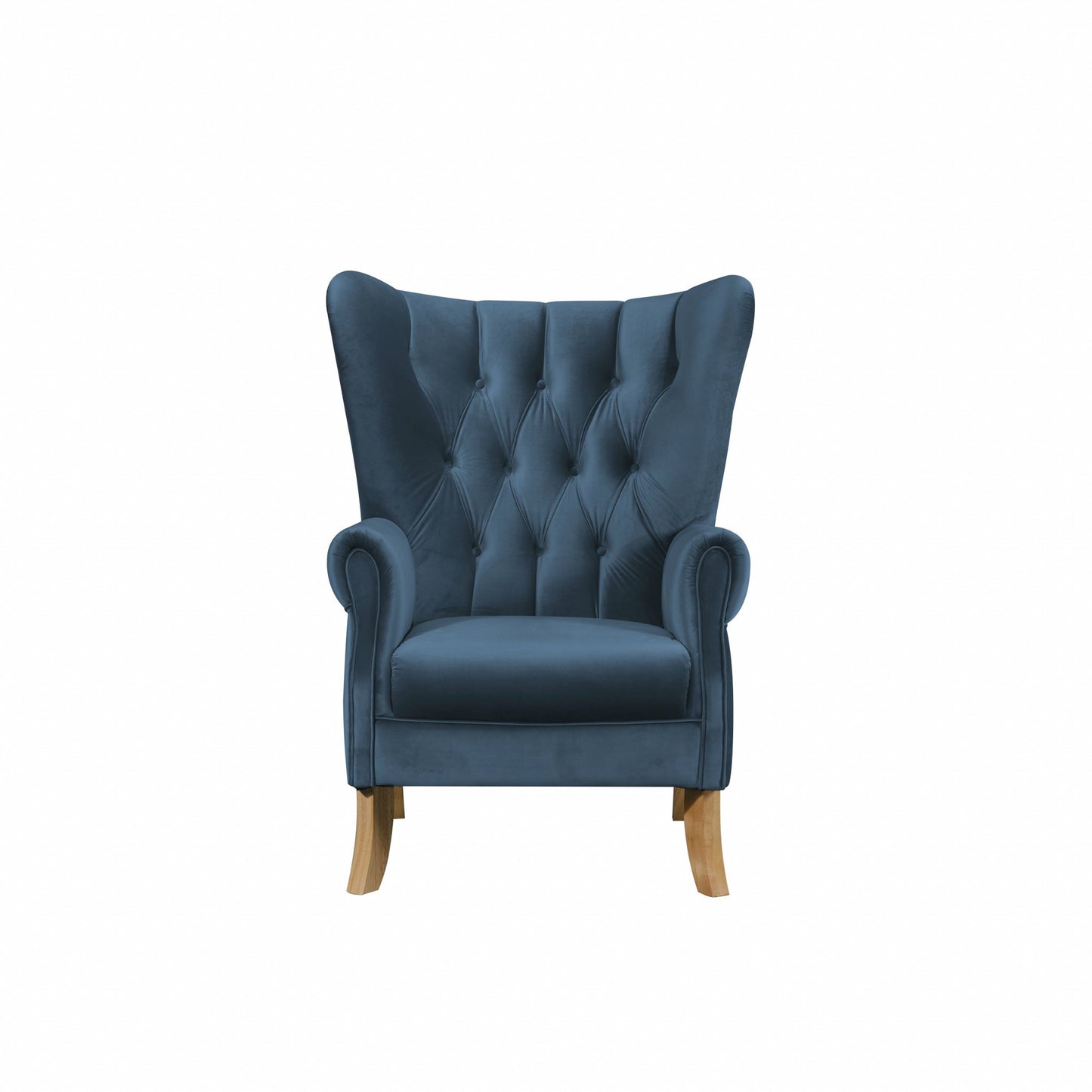 34" Azure Blue Velvet And Brown Solid Color Wingback Chair By Homeroots | Armchairs | Modishstore - 2
