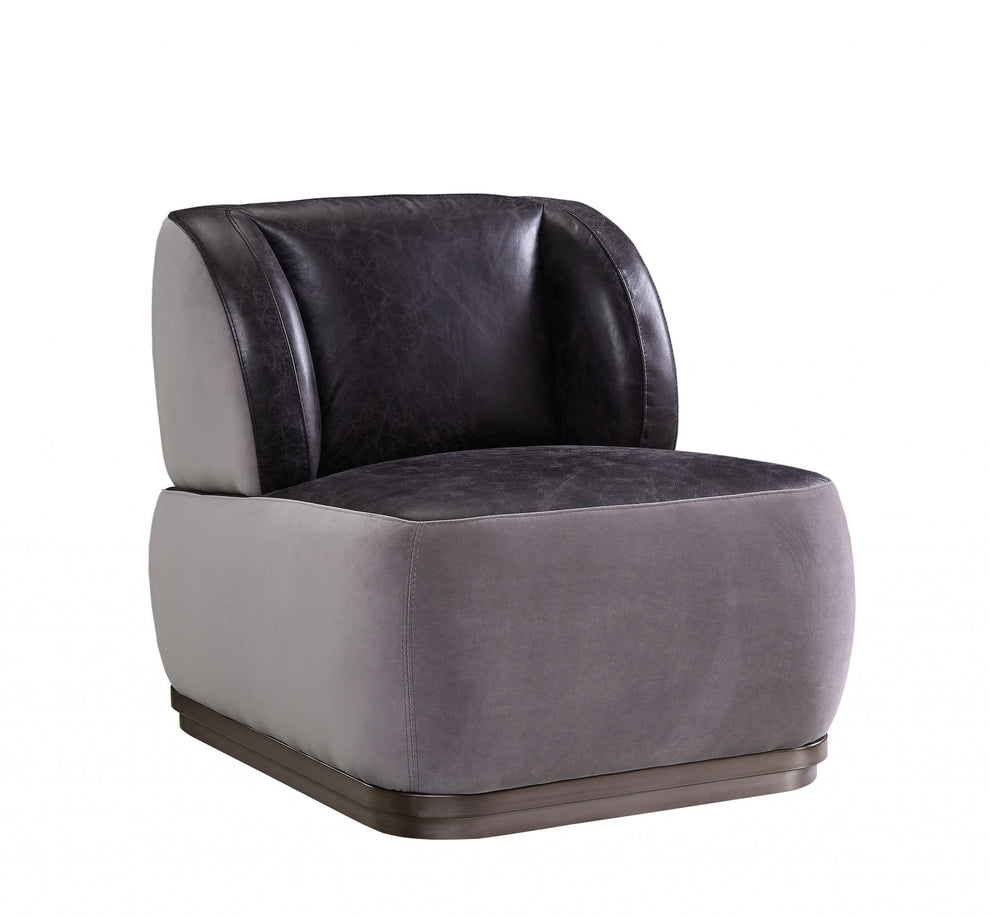29" Antique Slate Gray Velvet And Brown Solid Color Slipper Chair By Homeroots | Armchairs | Modishstore - 2