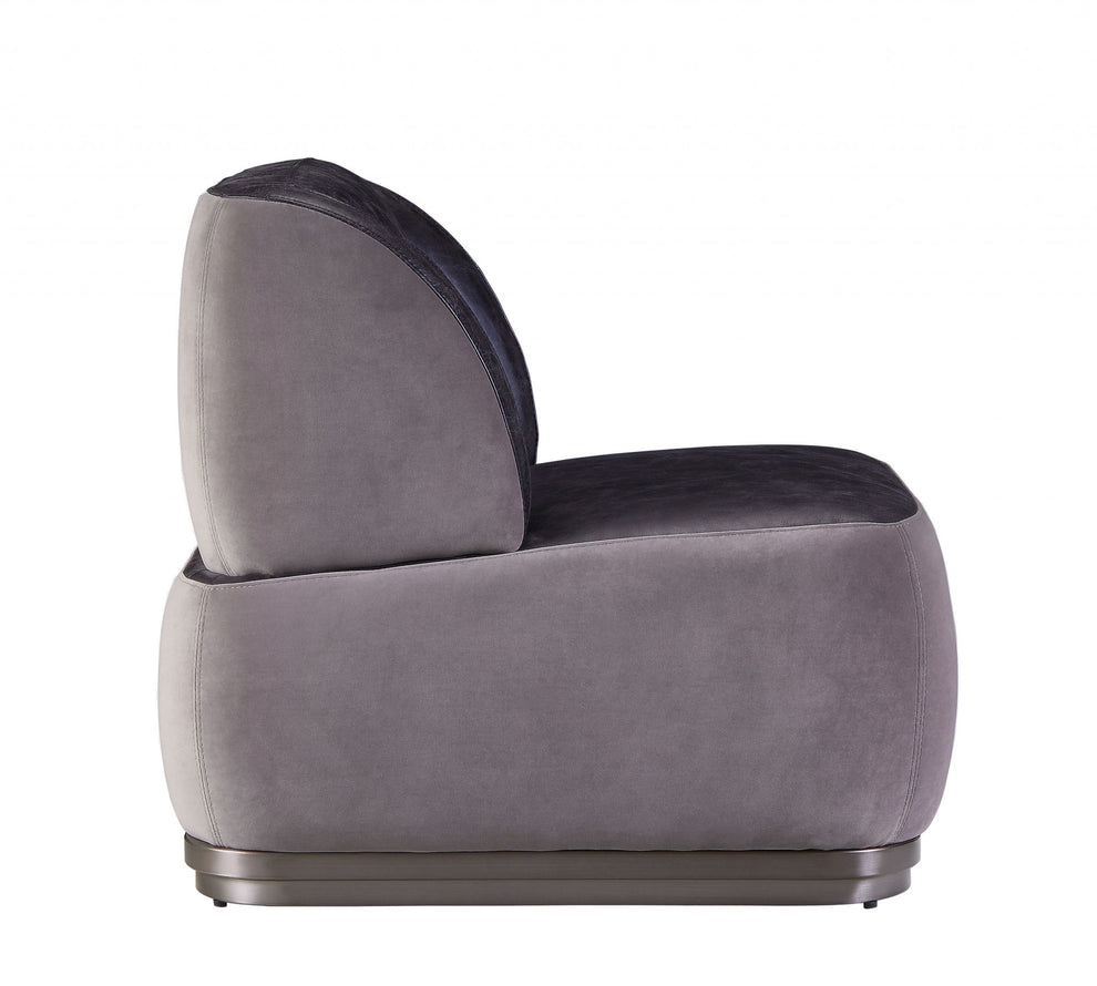 29" Antique Slate Gray Velvet And Brown Solid Color Slipper Chair By Homeroots | Armchairs | Modishstore - 3