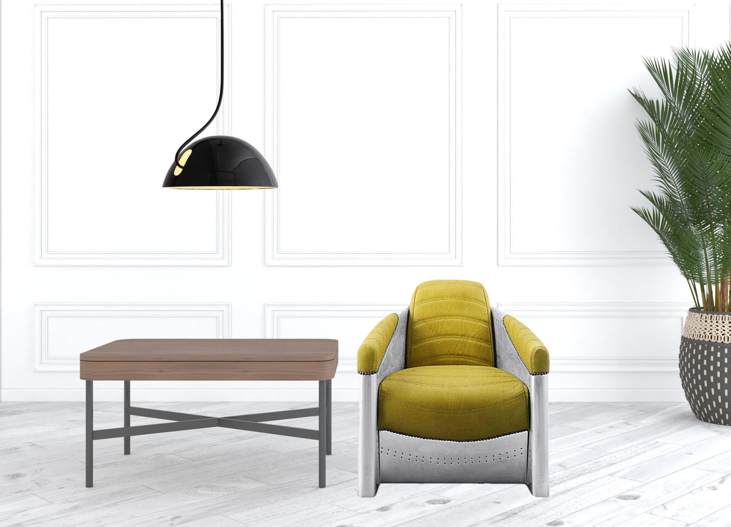 28" Yellow Top Grain Leather And Steel Barrel Chair By Homeroots | Armchairs | Modishstore - 2