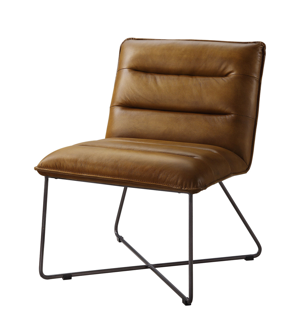 26" Saddle Brown Top Grain Leather And Brown Solid Color Slipper Chair By Homeroots | Armchairs | Modishstore