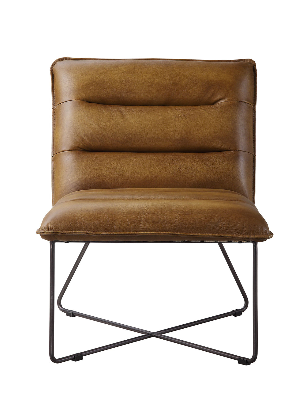 26" Saddle Brown Top Grain Leather And Brown Solid Color Slipper Chair By Homeroots | Armchairs | Modishstore - 2