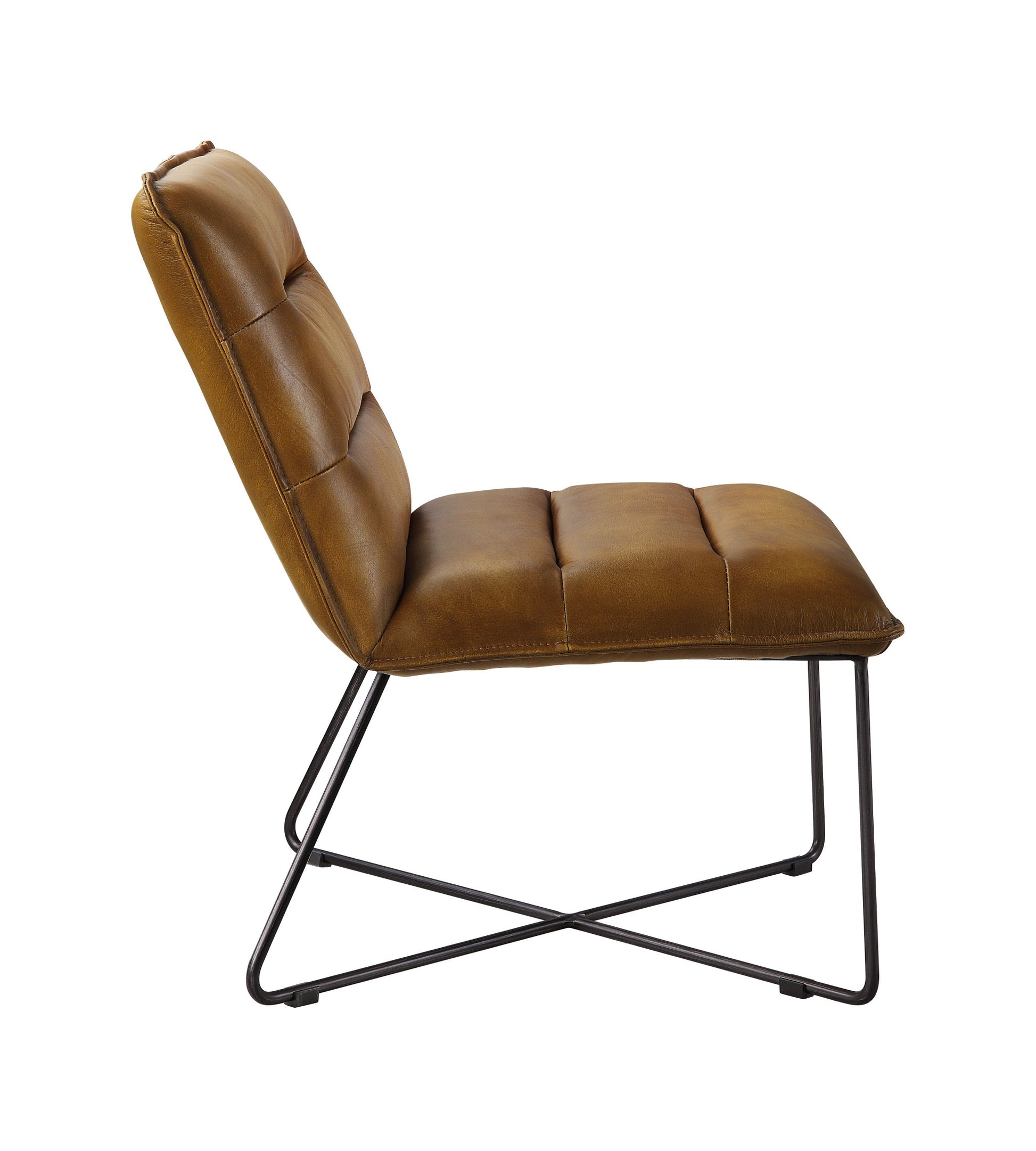 26" Saddle Brown Top Grain Leather And Brown Solid Color Slipper Chair By Homeroots | Armchairs | Modishstore - 3