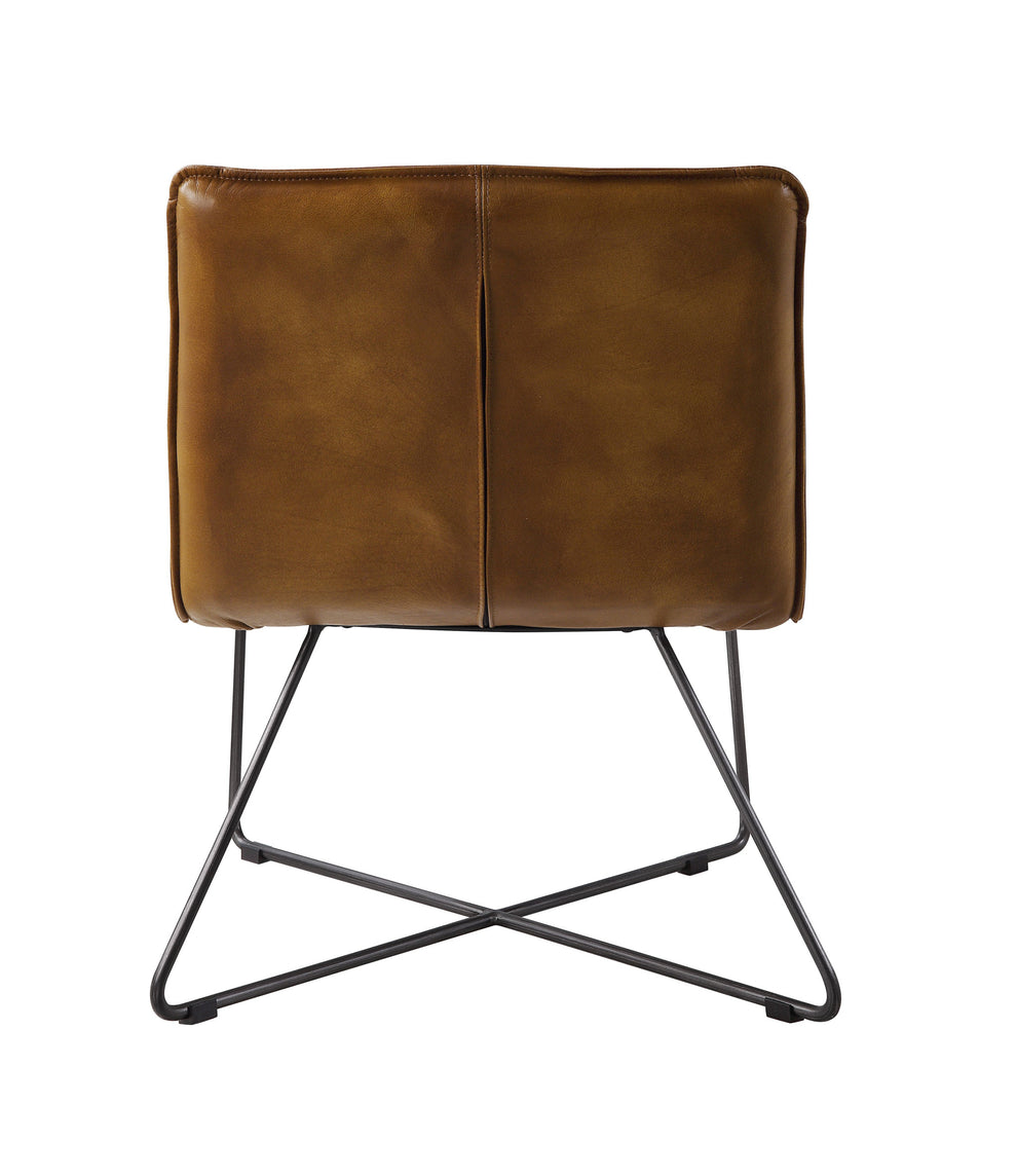 26" Saddle Brown Top Grain Leather And Brown Solid Color Slipper Chair By Homeroots | Armchairs | Modishstore - 4