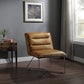 26" Saddle Brown Top Grain Leather And Brown Solid Color Slipper Chair By Homeroots | Armchairs | Modishstore - 6